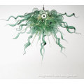 Modern Art Hanging Lamp Amber Glass Chandelier Light in Green